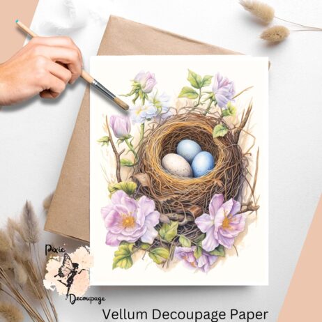 Bird nest with eggs and flowers. Birdsnest 1, Vellum Decoupage Paper