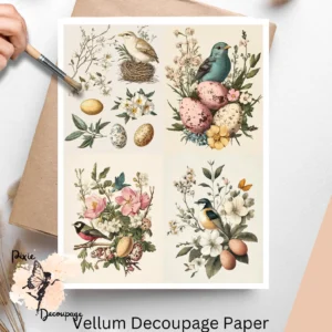 Easter Bird Scenes Collage 6, Vellum Decoupage Paper