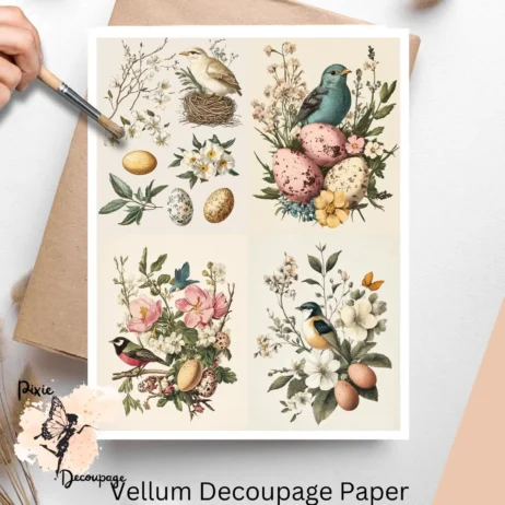 Easter Bird Scenes Collage 6, Vellum Decoupage Paper