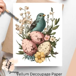 Easter Blue Bird Scene 3, Vellum Decoupage Paper