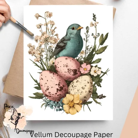 Easter Blue Bird Scene 3, Vellum Decoupage Paper