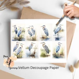 Blue Herons Collage 1, Vellum Decoupage Paper
