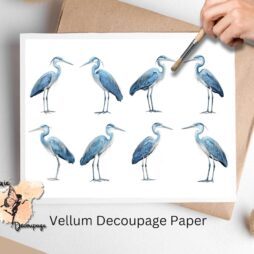 Eight images of blue herons. Blue Herons Collage 3, Vellum Decoupage Paper