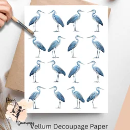 Sixteen images of blue herons. Blue Herons Collage 4, Vellum Decoupage Paper