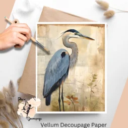 One image of a blue heron. Blue Heron Altered Art 1, Vellum Decoupage Paper