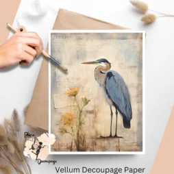 One image of a blue heron. Blue Heron Altered Art 2, Vellum Decoupage Paper