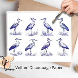 Eight images of herons. Blue Ink Heron Collage 1, Vellum Decoupage Paper