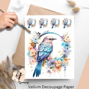Boho watercolor images of birds. Boho Bird 1, Vellum Decoupage Paper
