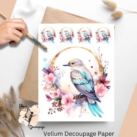 Boho watercolor images of birds. Boho Bird 2, Vellum Decoupage Paper