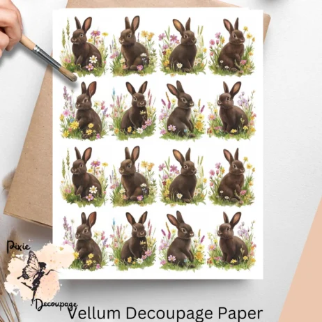Brown Bunny in Flowers Collage 2, Vellum Decoupage Paper