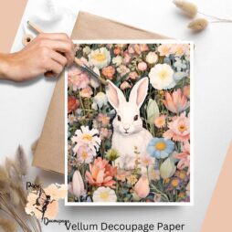 Image of a white bunny sitting amongst flowers.