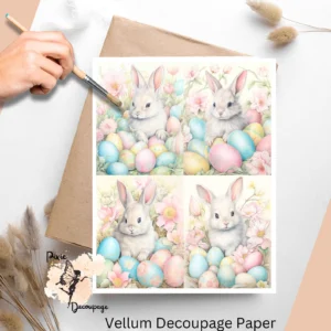 Set of 4 images of a bunny surrounded by colorful Easter eggs.