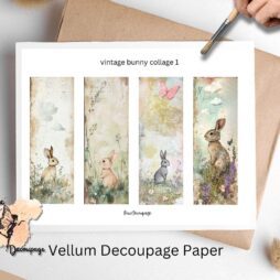 Set of 4 images featuring a bunny against a vintage background.