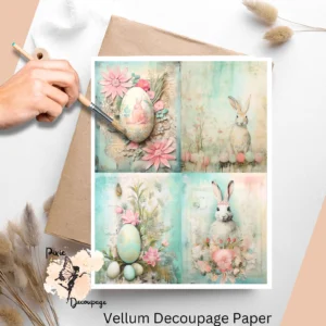 Bunnies and Easter Eggs Easter Altered Art Collage 1, Vellum Decoupage Paper
