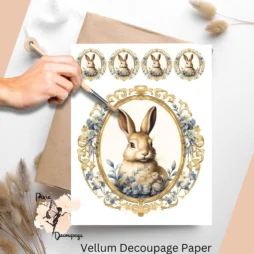 Image of a bunny in a vintage frame. Vintage Rabbit in Frame 2, Vellum Decoupage Paper