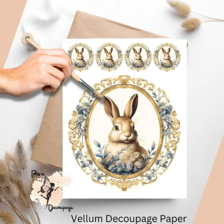 Image of a bunny in a vintage frame. Vintage Rabbit in Frame 2, Vellum Decoupage Paper