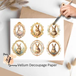 Vintage Framed Rabbit Collage 1, Vellum Decoupage Paper