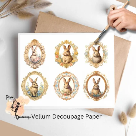 Vintage Framed Rabbit Collage 1, Vellum Decoupage Paper