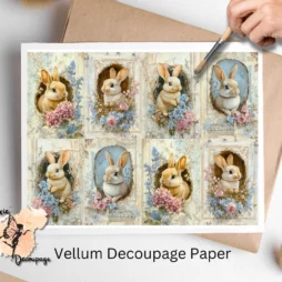 Eight images of shabby chic bunnies. Shabby Chic Bunny Collage 1, Vellum Decoupage Paper