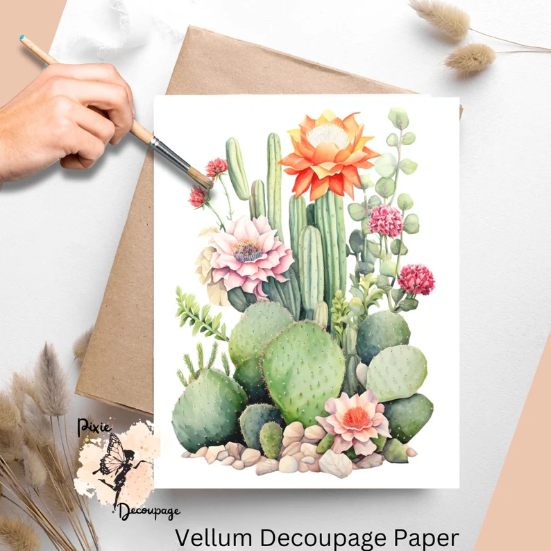An image of a pretty cactus. Cactus 2, Vellum Decoupage Paper