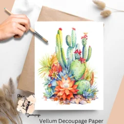 Image of a flowering cactus. Cactus 3, Vellum Decoupage Paper