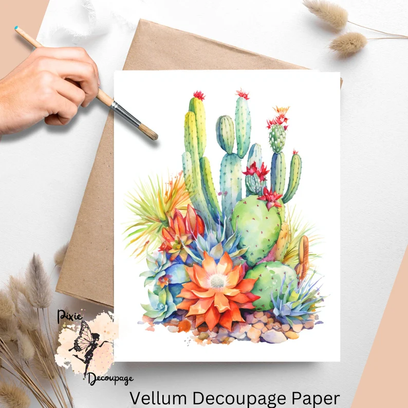 Image of a flowering cactus. Cactus 3, Vellum Decoupage Paper