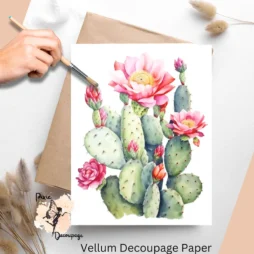 Image of a flowering cactus. Cactus 4, Vellum Decoupage Paper