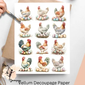 Hen with Eggs Collage 3, Vellum Decoupage Paper
