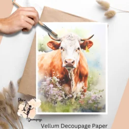 Image of a cow in a field. Cow in Spring 6, Vellum Decoupage Paper