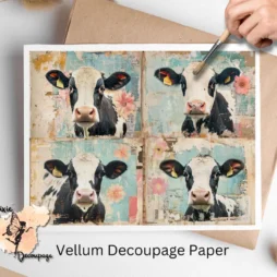 Four images of cows. Cows Ephemera Collage 4, Vellum Decoupage Paper