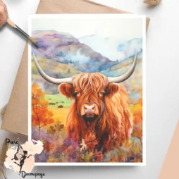 Image of a highland cow. Highland cow in fall 2 - Premium Vellum Decoupage Paper