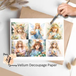 Six images of fairies. Easter Fairy Collage 1, Vellum Decoupage Paper