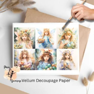 Six images of fairies. Easter Fairy Collage 1, Vellum Decoupage Paper