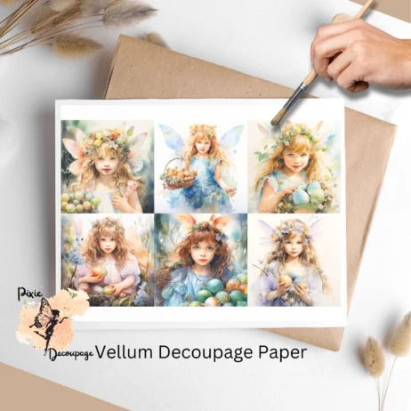 Six images of fairies. Easter Fairy Collage 1, Vellum Decoupage Paper