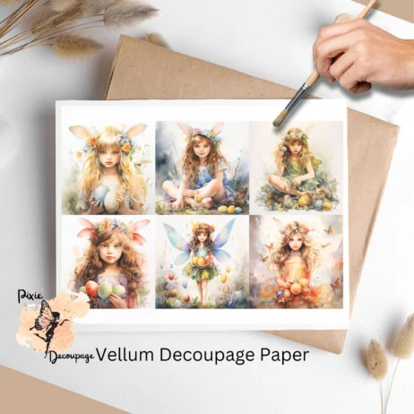 Six images of fairies. Easter Fairy Collage 3, Vellum Decoupage Paper