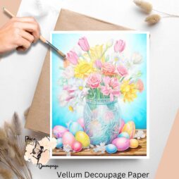 Beautiful image of a jar with a bouquet of flowers, set against a blue background.