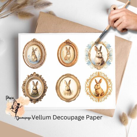 Vintage Framed Rabbit Collage 2, Vellum Decoupage Paper