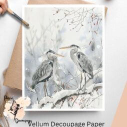 One image of two gray herons. Gray Herons in Snow 1, Vellum Decoupage Paper