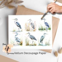 Six images of gray herons. Gray Heron Collage 3, Vellum Decoupage Paper