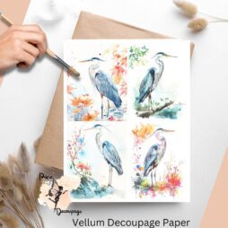 Four images of herons. Gray Heron Collage 5, Vellum Decoupage Paper