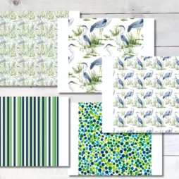Set of 5 velum decoupage paper, green. Green Blue Heron Collection 1, Includes 5 Vellum Decoupage Papers