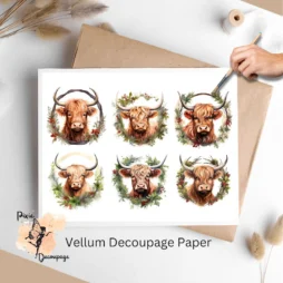 Six images of highland cows. Highland Cow Collage 3, Vellum Decoupage Paper