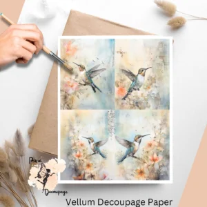 Four images of humminbirds. Hummingbird Altered Art Collage 2, Vellum Decoupage Paper