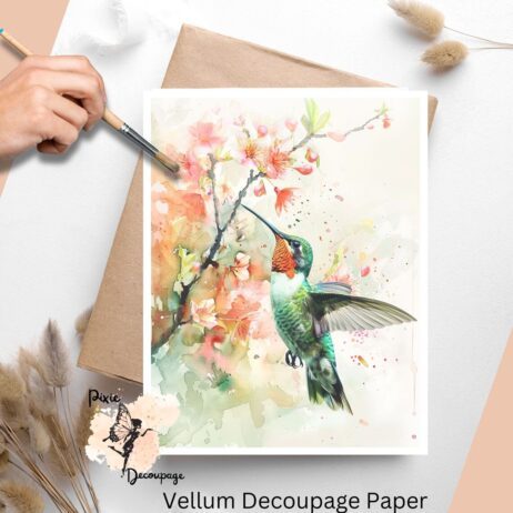 Hummingbird in Spring 1, Vellum Decoupage Paper
