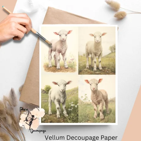 Vintage Lamb Collage 3, Vellum Decoupage Paper