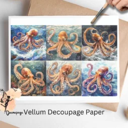 Six images of octopus. Octopus Collage 1, Vellum Decoupage Paper