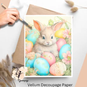 Image of a bunny with colorful eggs. Pastel Easter Bunny 2, Vellum Decoupage Paper