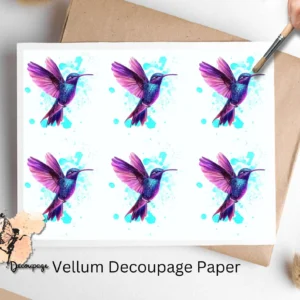 Six images of purple hummingbirds. Purple Hummingbird Collage 1,decoupage paper.