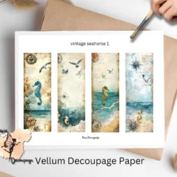 Four seahorses bookmarks. Vintage Seahorse Bookmark 1, Vellum Decoupage Paper