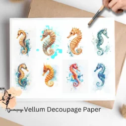 Eight images of seahorses. Seahorse Collage 1, Vellum Decoupage Paper